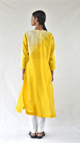 Yellow Silk Shibori Kurta – Studio Medium